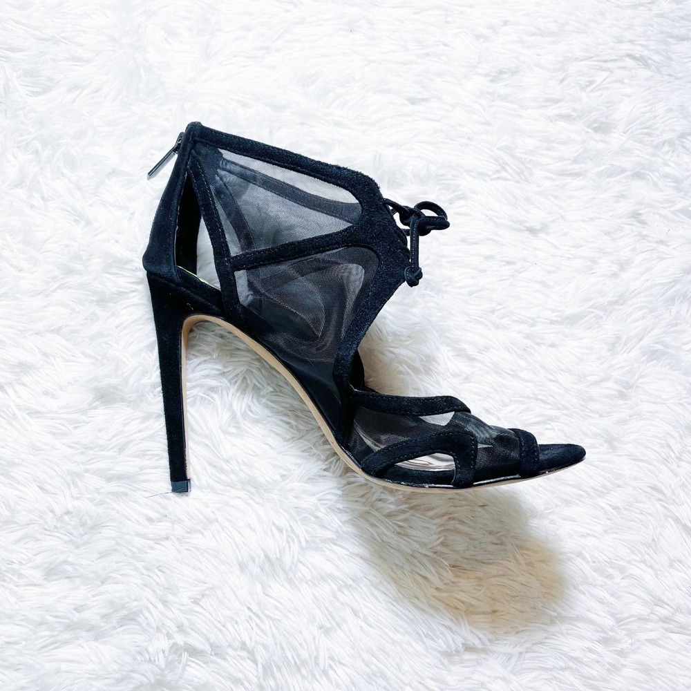 Sam Edelman Black Mesh Heels Open Toe Bow Accent SZ9.5 - Picture 7 of 8